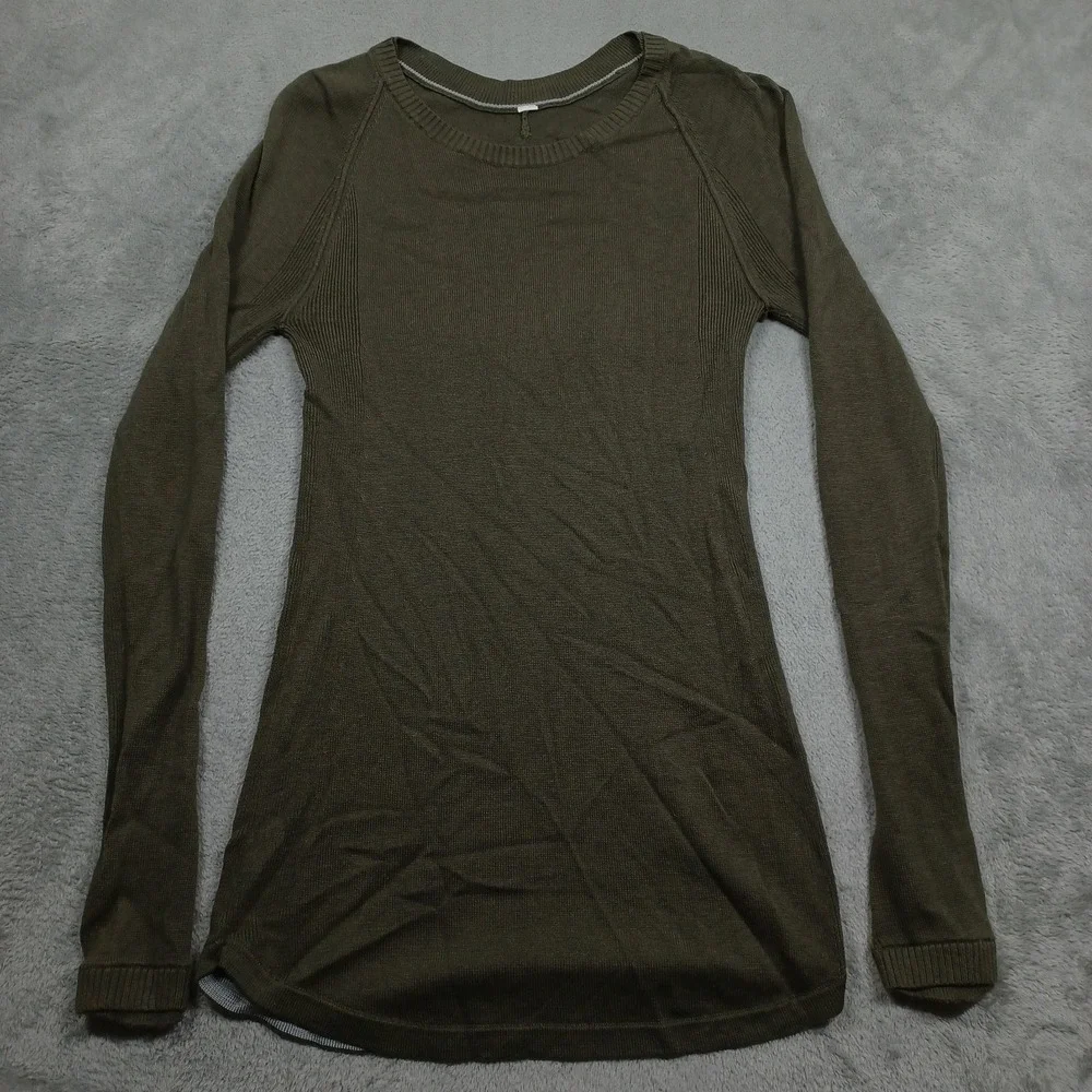 Lululemon‎ Sweater Womens 2 Green Merino Wool Pullover Logo Casual Knit